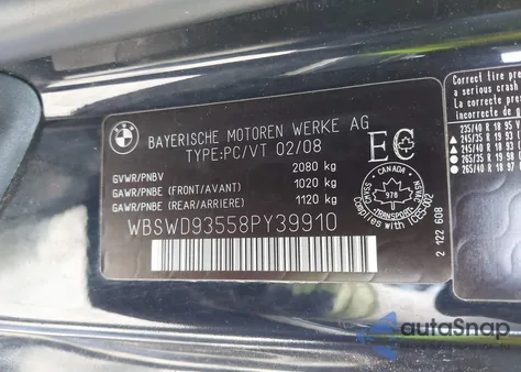 2008 BMW M3 from USA, damaged, VIN WBSWD93558PY39910